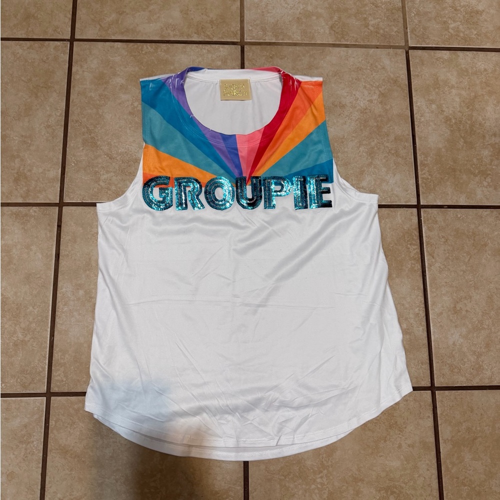 Judith March White Tank with Rainbow Sequin GROUPIE